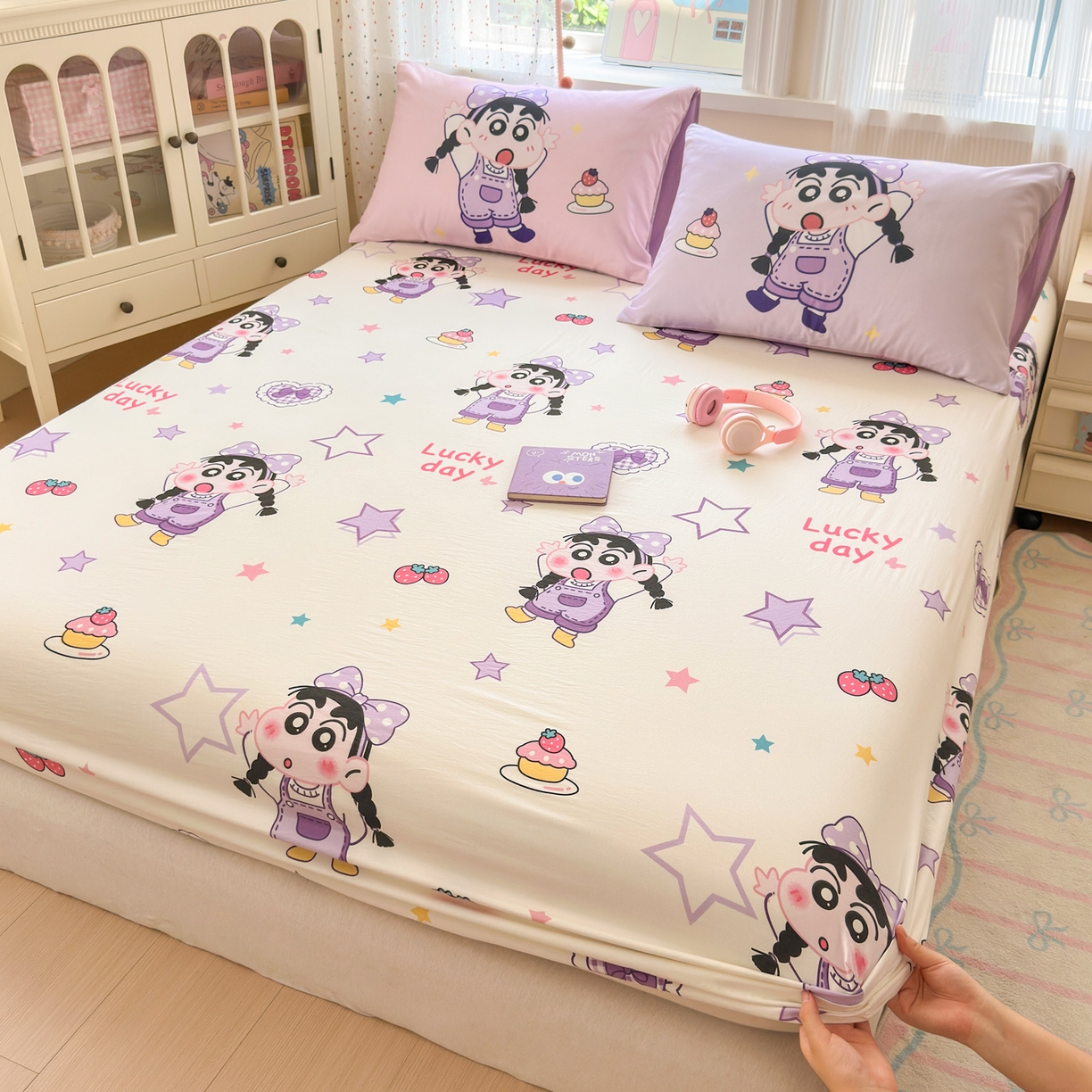 91家纺网 家纺一手货源 找家纺 一霖家纺 2025新款云朵棉小清新印花床笠系列 单床笠-甜品小新