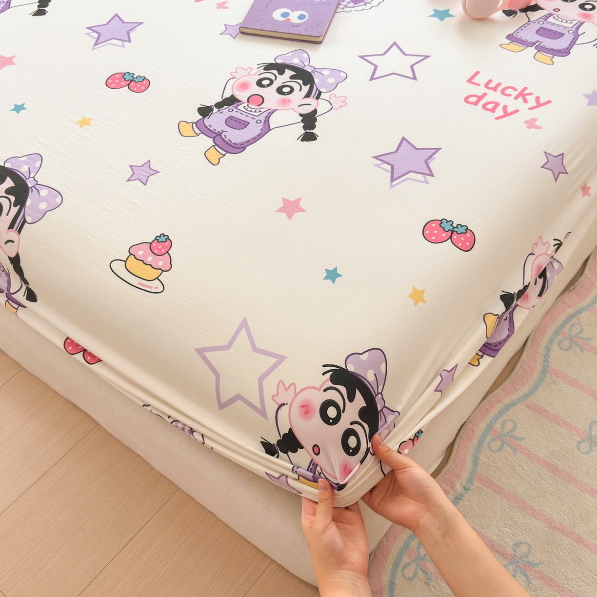 91家纺网 家纺一手货源 找家纺 一霖家纺 2025新款云朵棉小清新印花床笠系列 单床笠-甜品小新