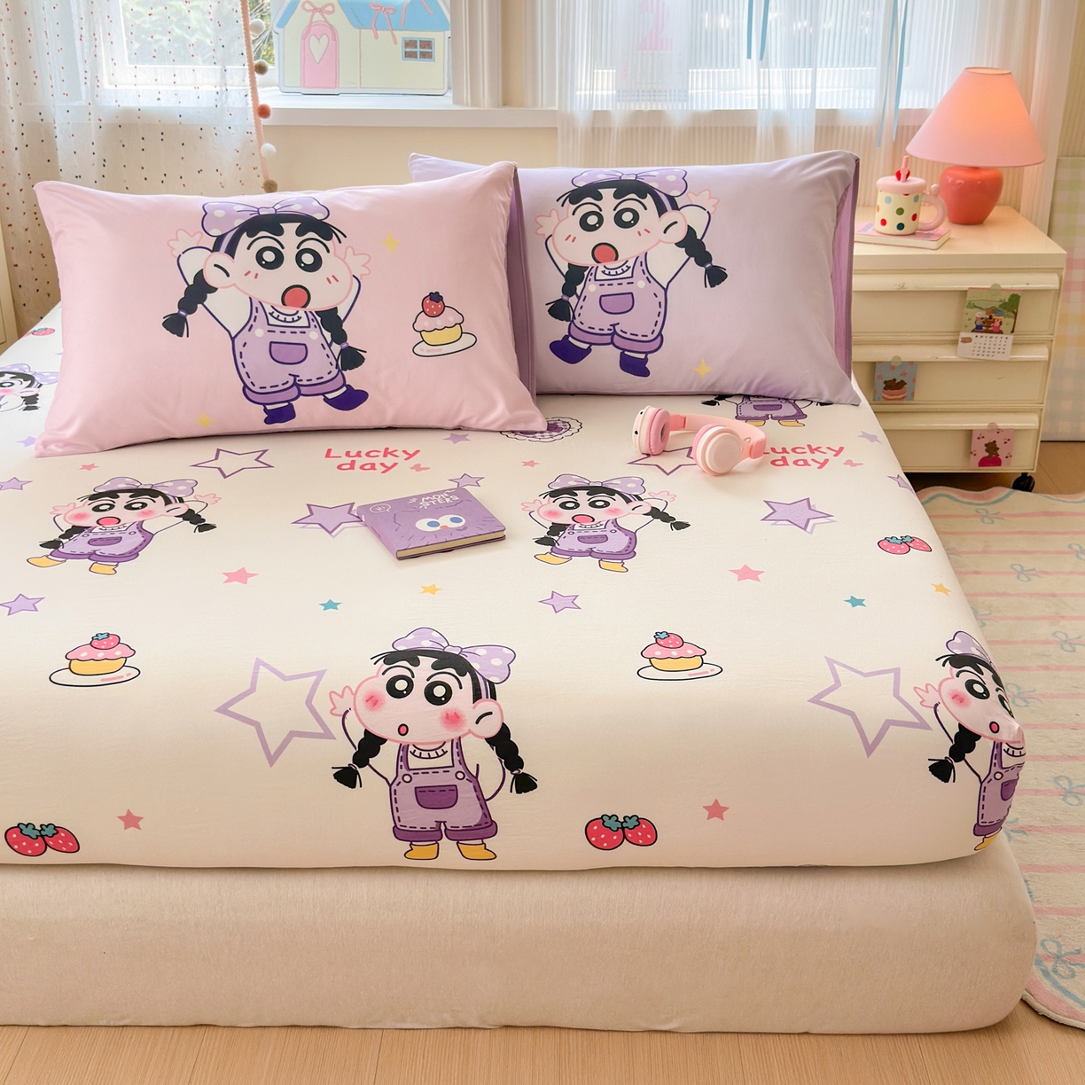 91家纺网 家纺一手货源 找家纺 一霖家纺 2025新款云朵棉小清新印花床笠系列 单床笠-甜品小新