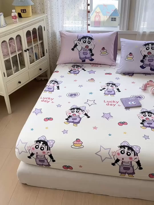 91家纺网 家纺一手货源 找家纺 一霖家纺 2025新款云朵棉小清新印花床笠系列 单床笠-甜品小新