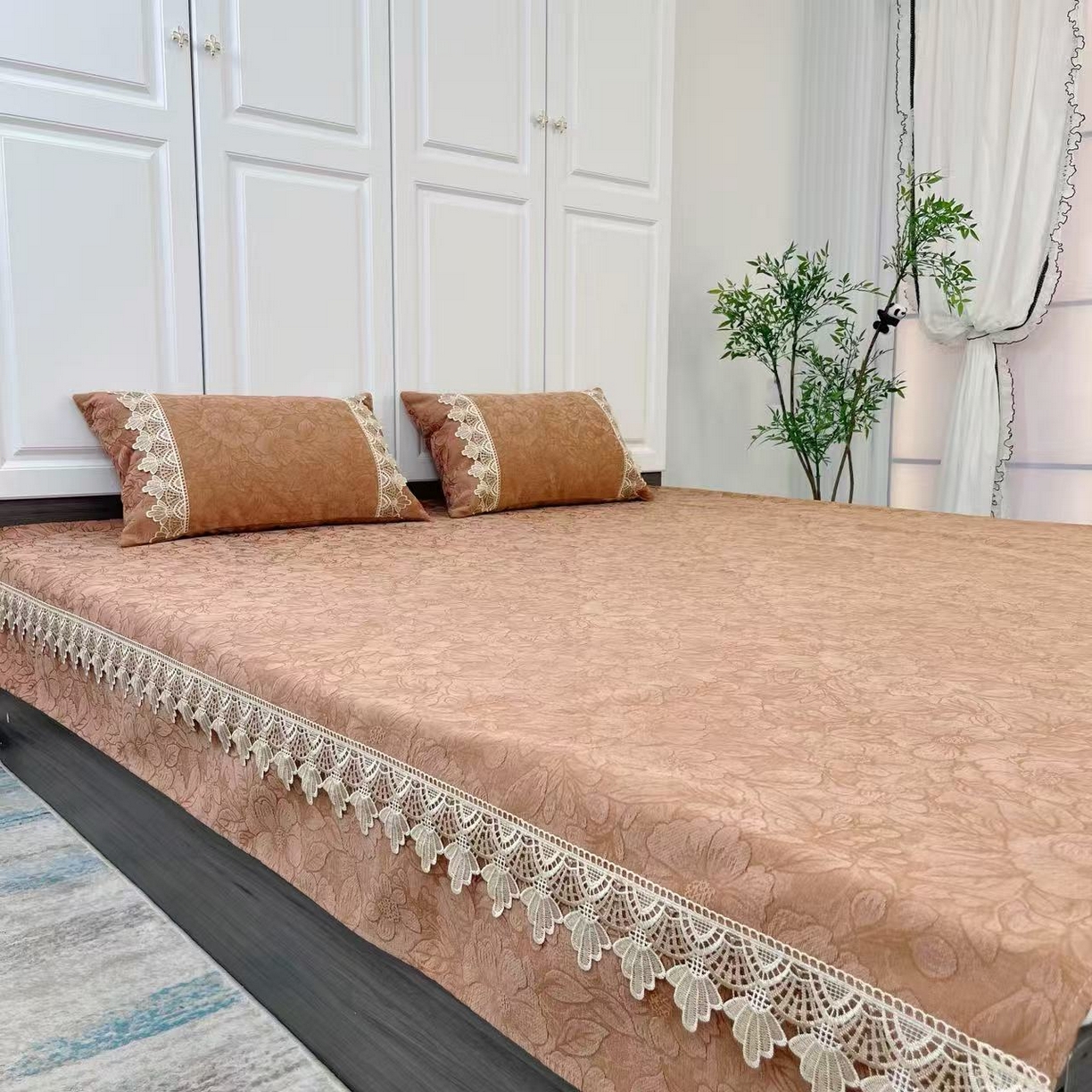 91家纺网 家纺一手货源 找家纺 （总）暖木杨 2025秋冬新款雪尼尔榻榻米床盖炕盖防滑颗粒大床单机洗可定制尺寸-一抹茶花