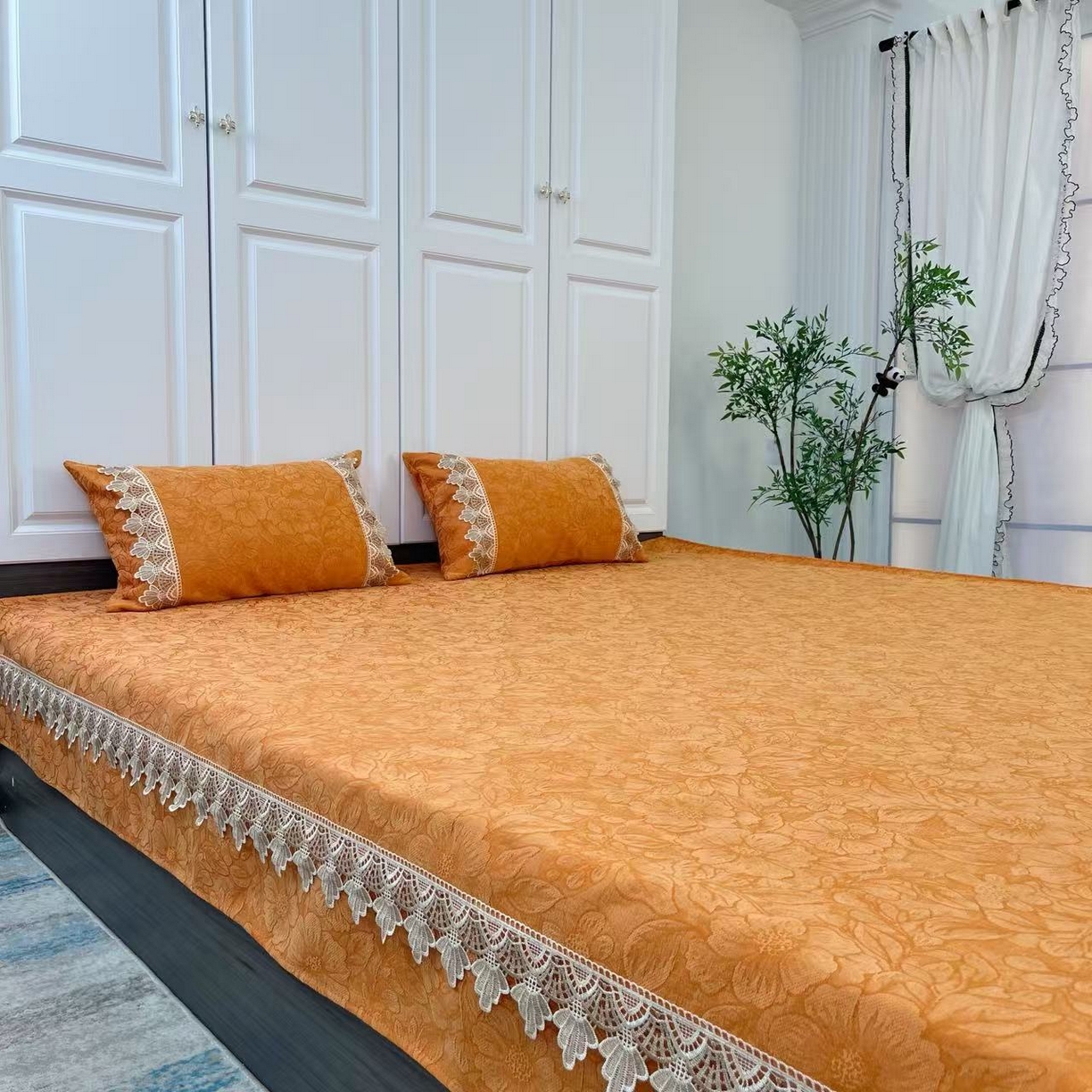 91家纺网 家纺一手货源 找家纺 （总）暖木杨 2025秋冬新款雪尼尔榻榻米床盖炕盖防滑颗粒大床单机洗可定制尺寸-一抹茶花