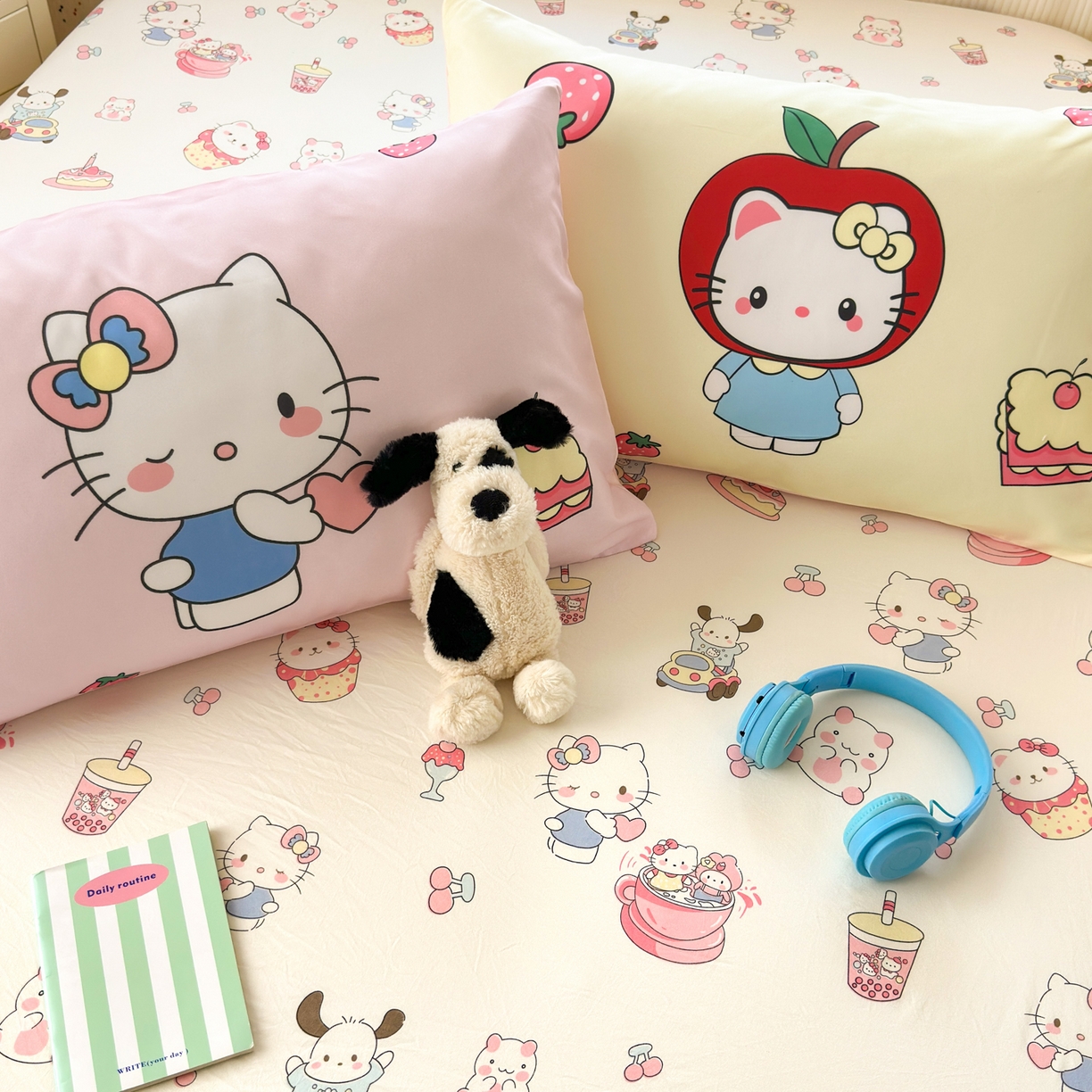 91家纺网 家纺一手货源 找家纺 一霖家纺 2025新款云朵棉小清新印花床笠系列 单床笠-小奶猫