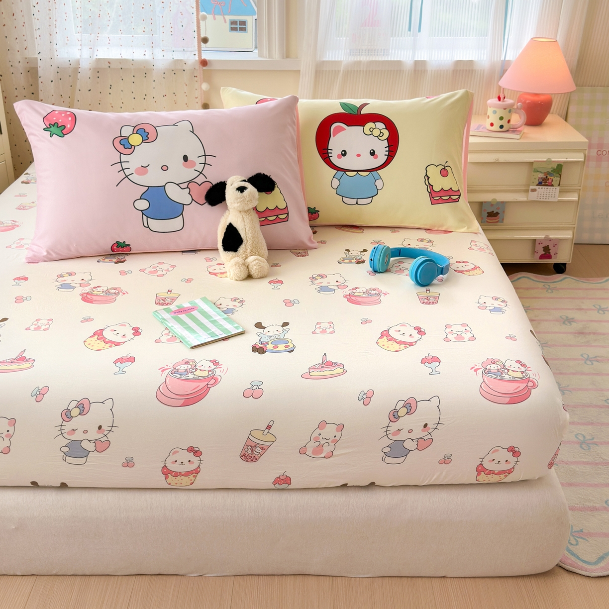 91家纺网 家纺一手货源 找家纺 一霖家纺 2025新款云朵棉小清新印花床笠系列 单床笠-小奶猫