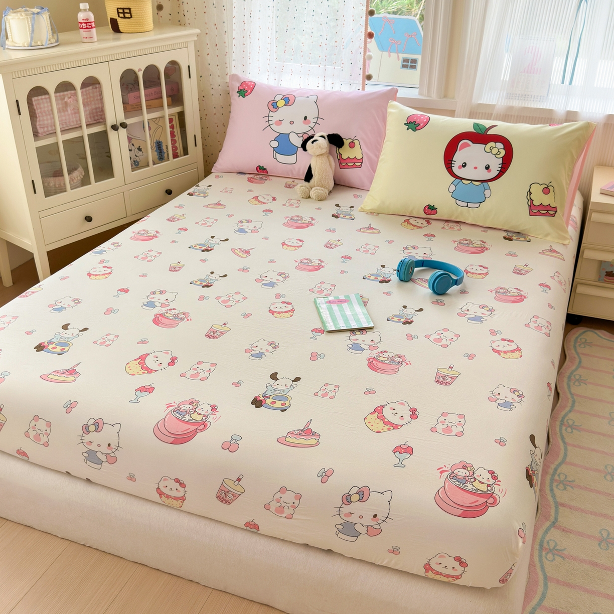 91家纺网 家纺一手货源 找家纺 一霖家纺 2025新款云朵棉小清新印花床笠系列 单床笠-小奶猫