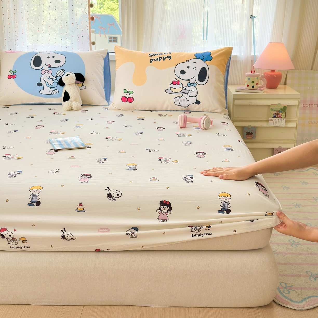 一霖家纺 2025新款云朵棉小清新印花床笠系列 单床笠-小努比