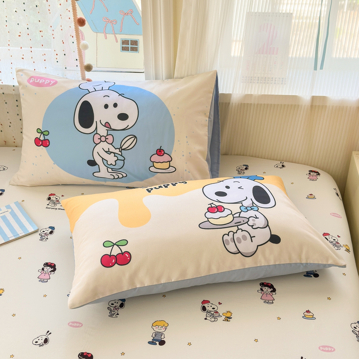 91家纺网 家纺一手货源 找家纺 一霖家纺 2025新款云朵棉小清新印花床笠系列 单床笠-小努比