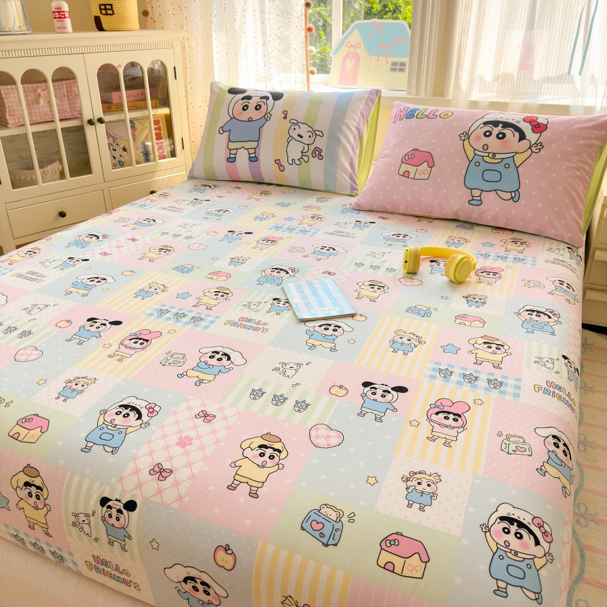 91家纺网 家纺一手货源 找家纺 一霖家纺 2025新款云朵棉小清新印花床笠系列 单床笠-新新没烦恼