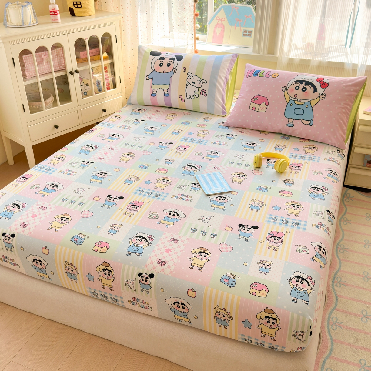 91家纺网 家纺一手货源 找家纺 一霖家纺 2025新款云朵棉小清新印花床笠系列 单床笠-新新没烦恼