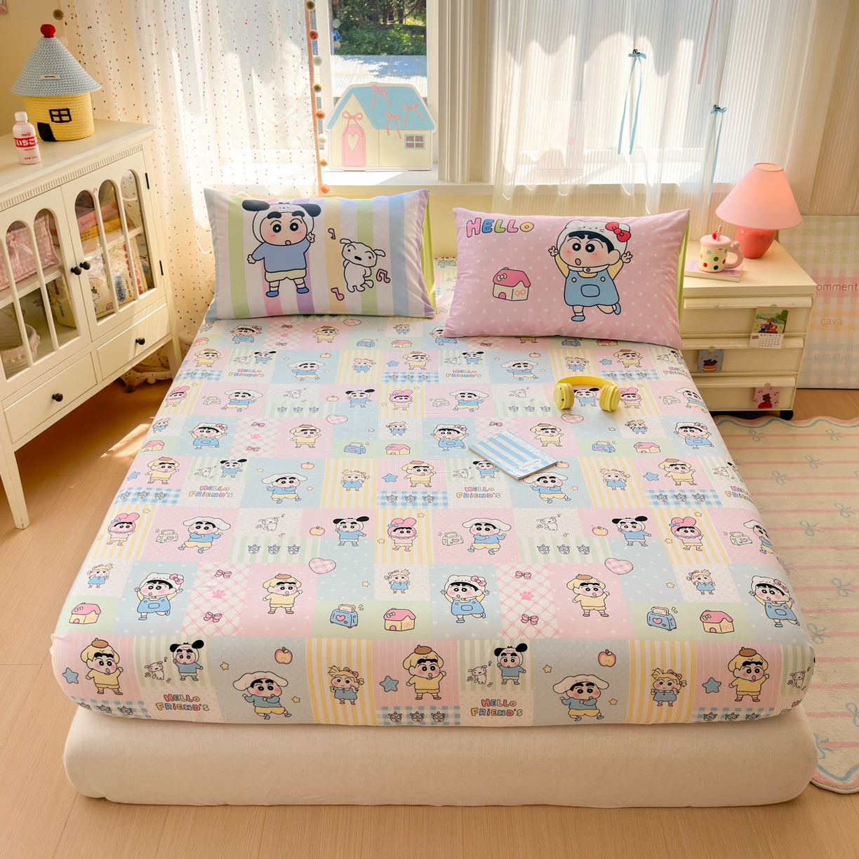 91家纺网 家纺一手货源 找家纺 一霖家纺 2025新款云朵棉小清新印花床笠系列 单床笠-新新没烦恼