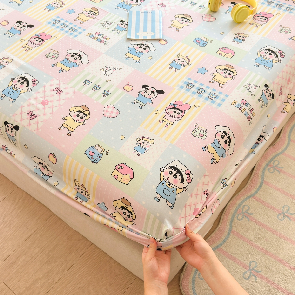 91家纺网 家纺一手货源 找家纺 一霖家纺 2025新款云朵棉小清新印花床笠系列 单床笠-新新没烦恼