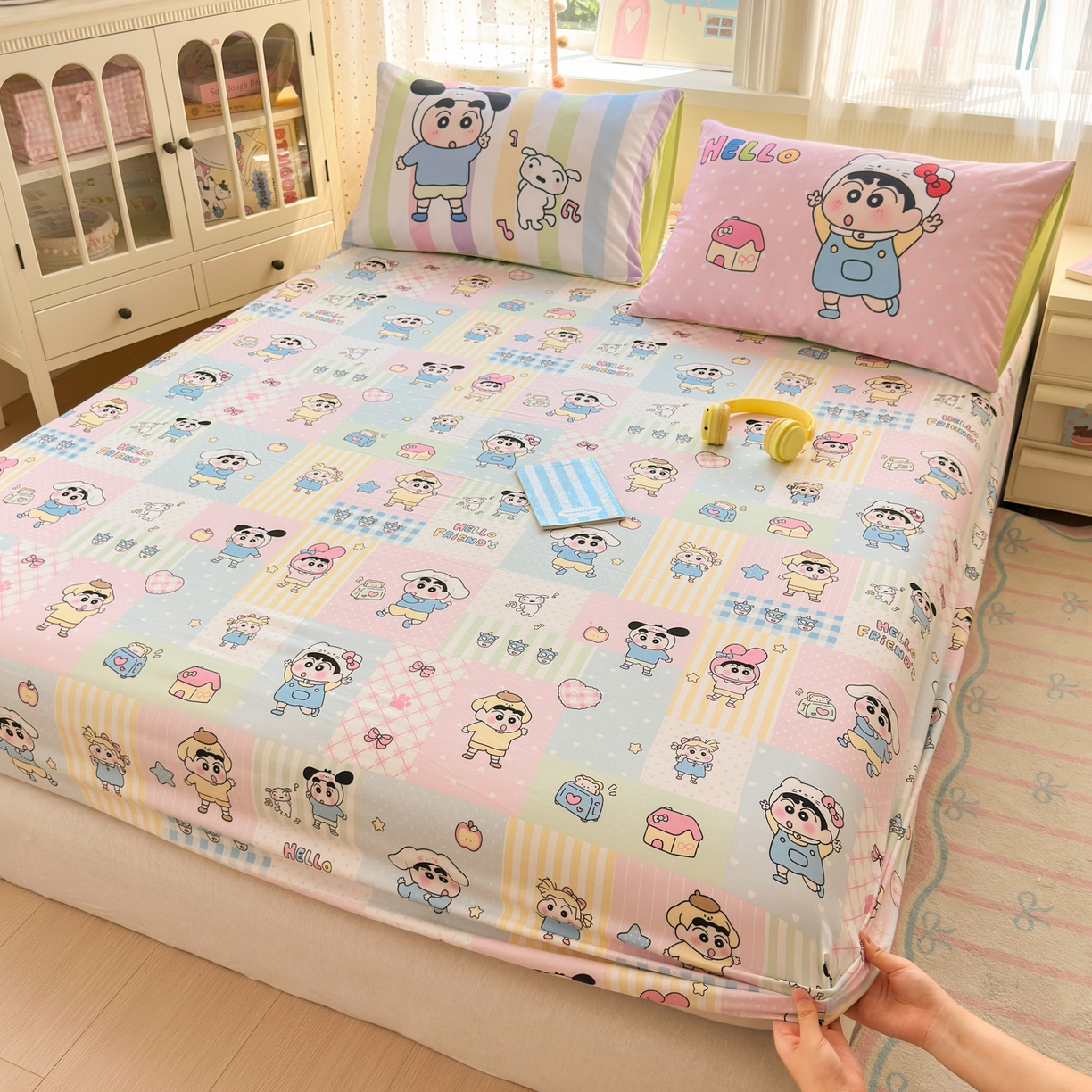 91家纺网 家纺一手货源 找家纺 一霖家纺 2025新款云朵棉小清新印花床笠系列 单床笠-新新没烦恼