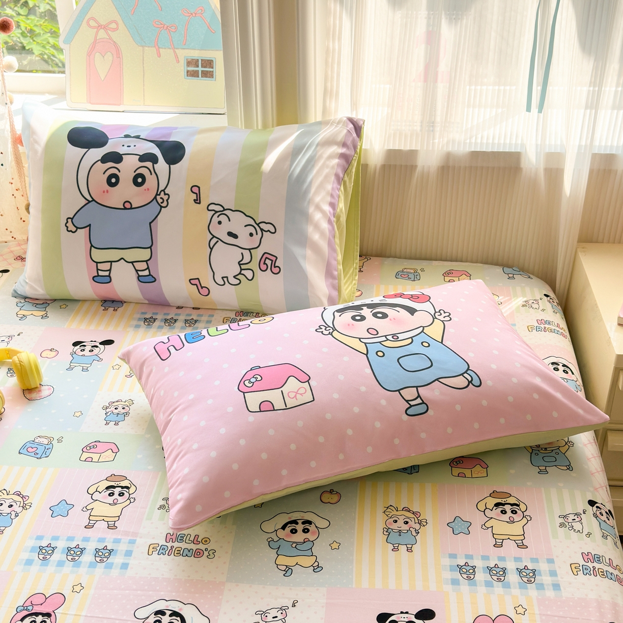 91家纺网 家纺一手货源 找家纺 一霖家纺 2025新款云朵棉小清新印花床笠系列 单床笠-新新没烦恼