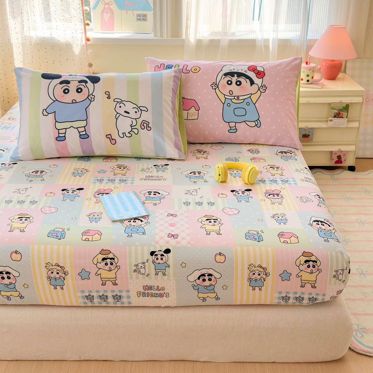 91家纺网 家纺一手货源 找家纺 一霖家纺 2025新款云朵棉小清新印花床笠系列 单床笠-新新没烦恼