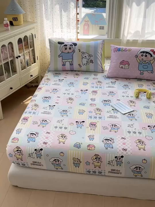 91家纺网 家纺一手货源 找家纺 一霖家纺 2025新款云朵棉小清新印花床笠系列 单床笠-新新没烦恼