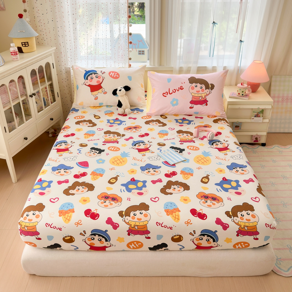 91家纺网 家纺一手货源 找家纺 一霖家纺 2025新款云朵棉小清新印花床笠系列 单床笠-新新与葵葵