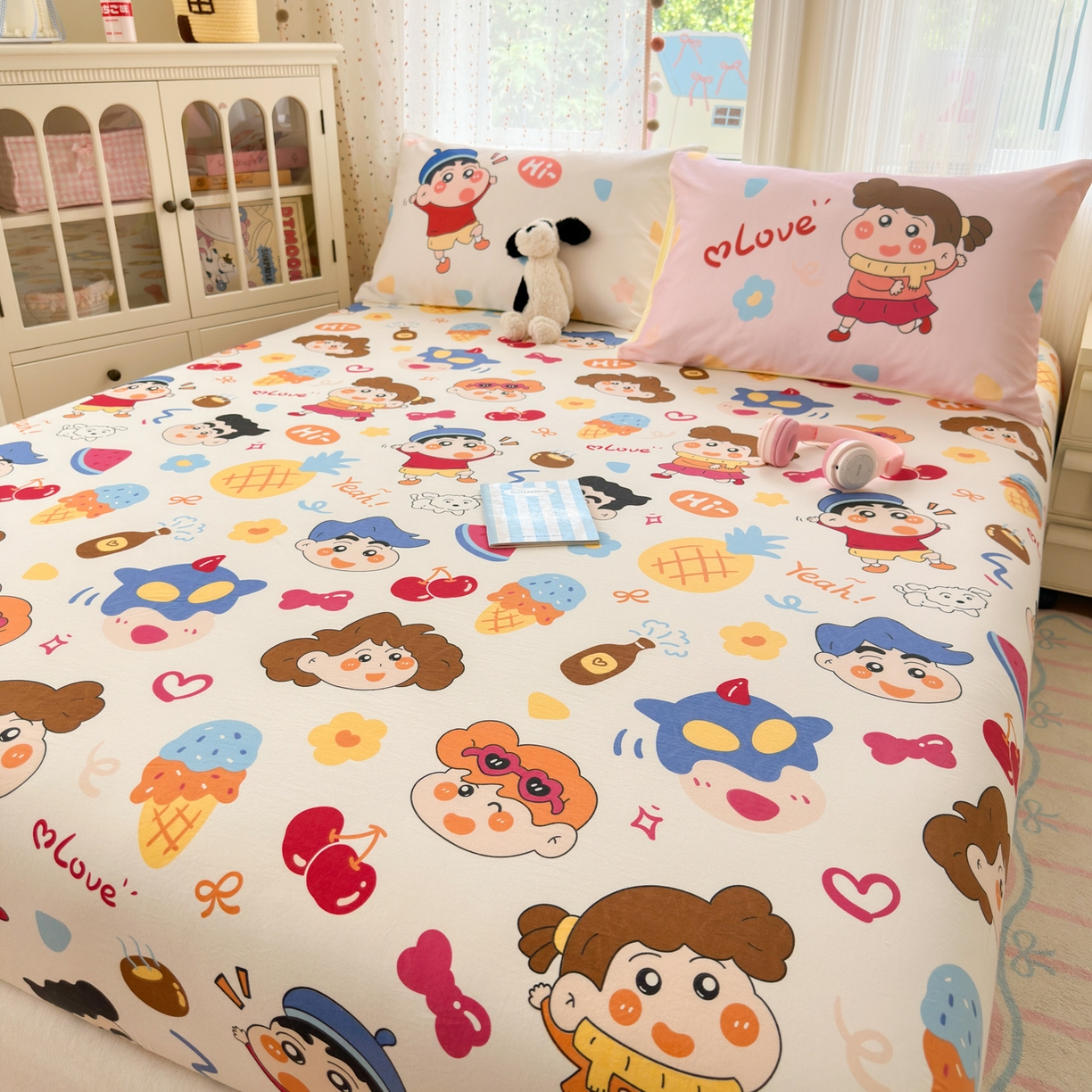 91家纺网 家纺一手货源 找家纺 一霖家纺 2025新款云朵棉小清新印花床笠系列 单床笠-新新与葵葵