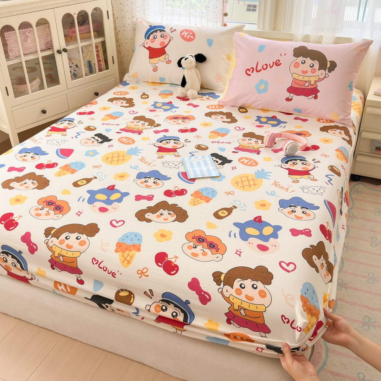 91家纺网 家纺一手货源 找家纺 一霖家纺 2025新款云朵棉小清新印花床笠系列 单床笠-新新与葵葵