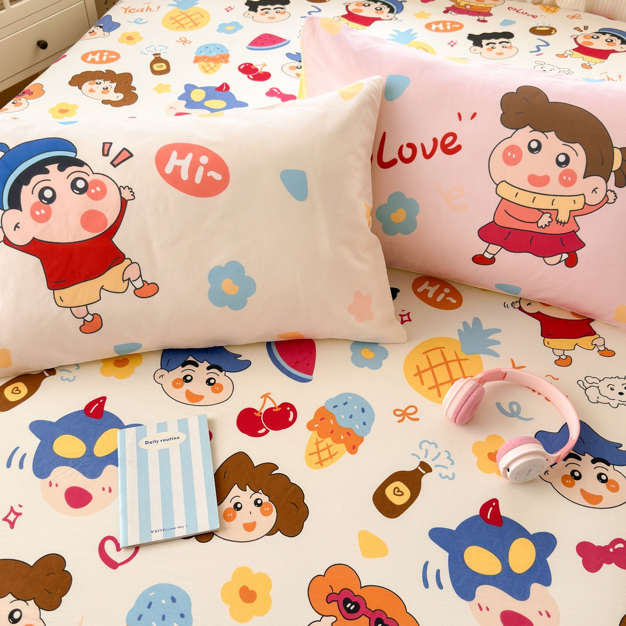 91家纺网 家纺一手货源 找家纺 一霖家纺 2025新款云朵棉小清新印花床笠系列 单床笠-新新与葵葵