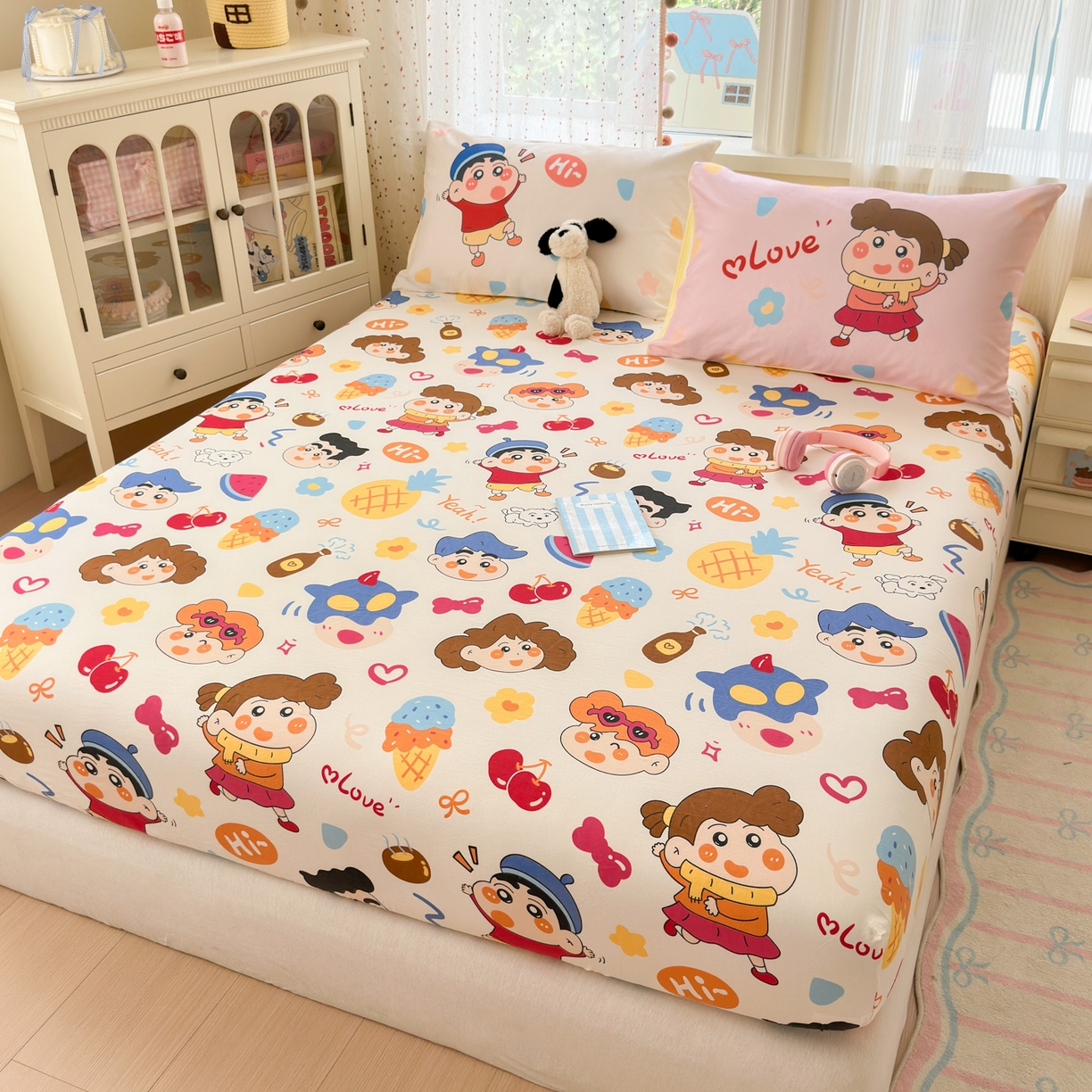 91家纺网 家纺一手货源 找家纺 一霖家纺 2025新款云朵棉小清新印花床笠系列 单床笠-新新与葵葵