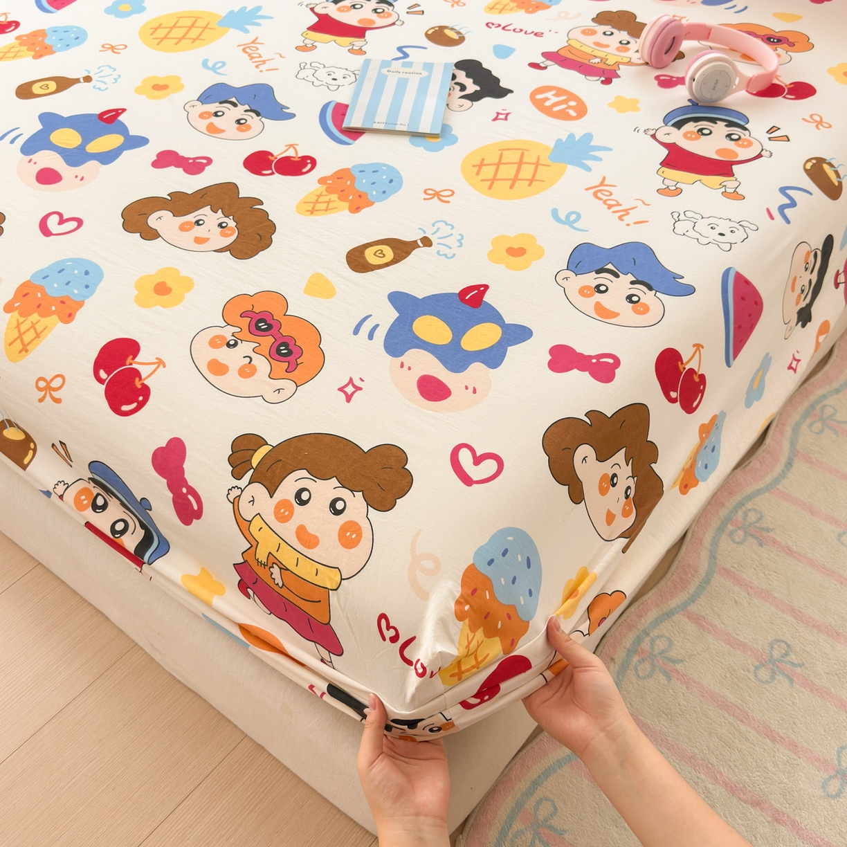 91家纺网 家纺一手货源 找家纺 一霖家纺 2025新款云朵棉小清新印花床笠系列 单床笠-新新与葵葵