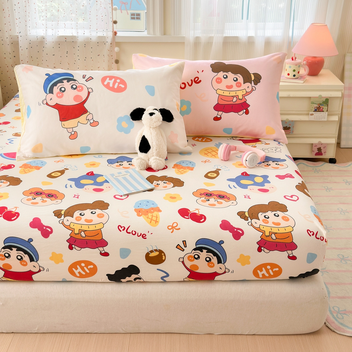 91家纺网 家纺一手货源 找家纺 一霖家纺 2025新款云朵棉小清新印花床笠系列 单床笠-新新与葵葵