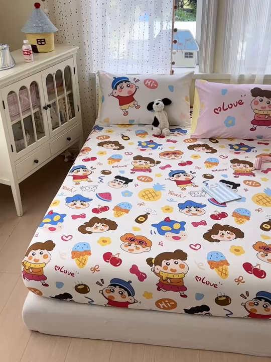 91家纺网 家纺一手货源 找家纺 一霖家纺 2025新款云朵棉小清新印花床笠系列 单床笠-新新与葵葵