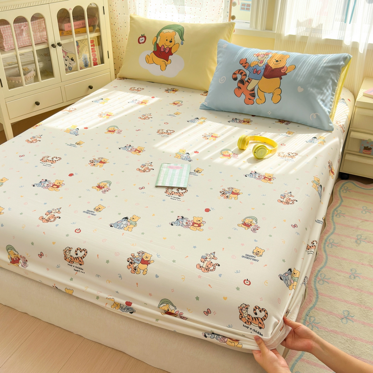 91家纺网 家纺一手货源 找家纺 一霖家纺 2025新款云朵棉小清新印花床笠系列 单床笠-熊虎密友记