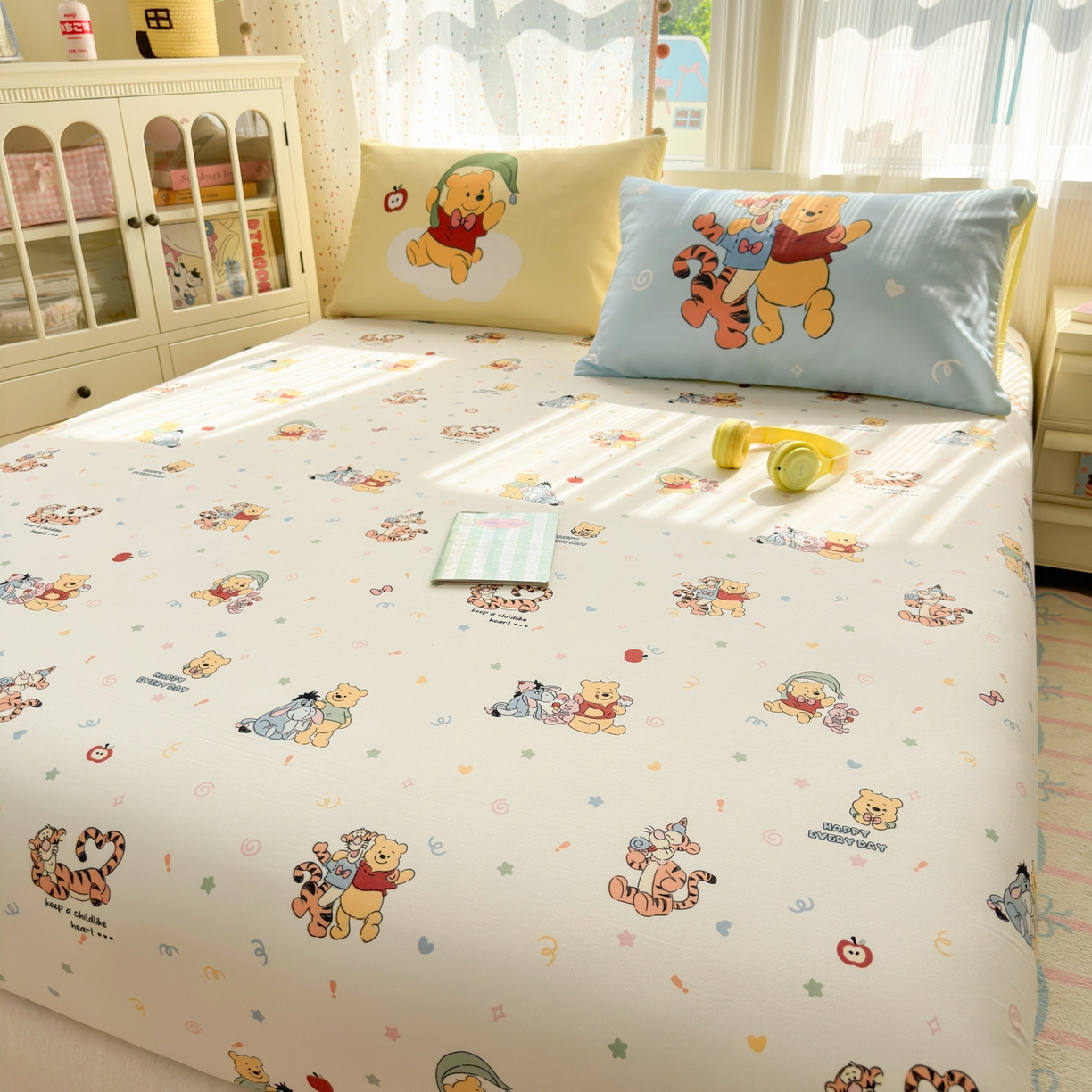 91家纺网 家纺一手货源 找家纺 一霖家纺 2025新款云朵棉小清新印花床笠系列 单床笠-熊虎密友记