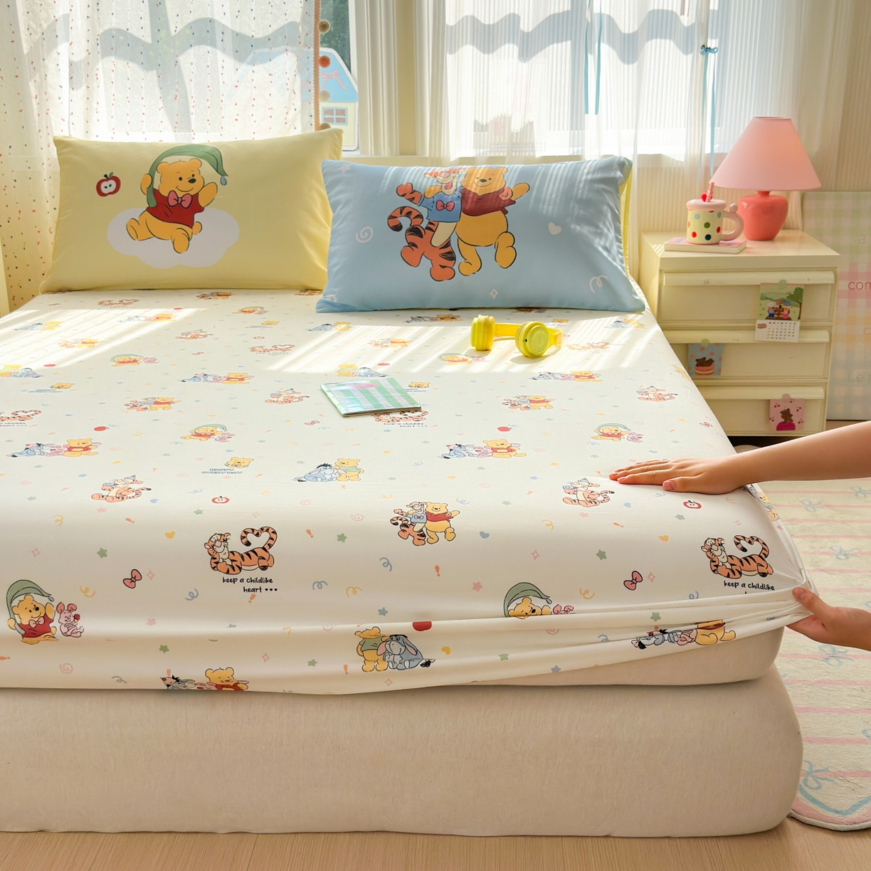 91家纺网 家纺一手货源 找家纺 一霖家纺 2025新款云朵棉小清新印花床笠系列 单床笠-熊虎密友记