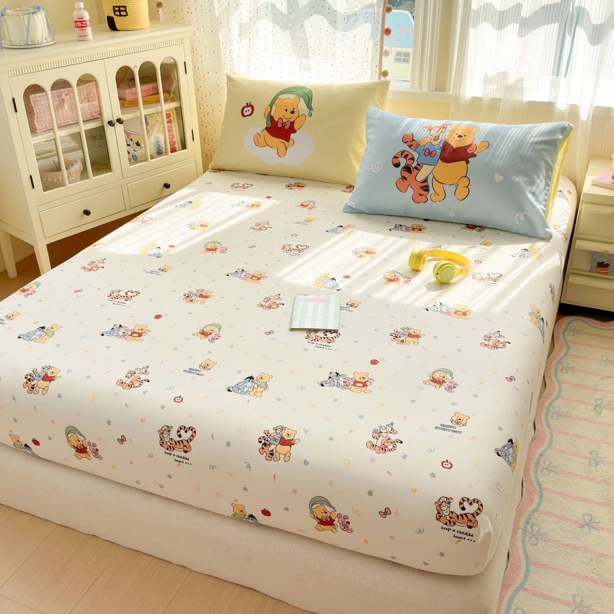 91家纺网 家纺一手货源 找家纺 一霖家纺 2025新款云朵棉小清新印花床笠系列 单床笠-熊虎密友记