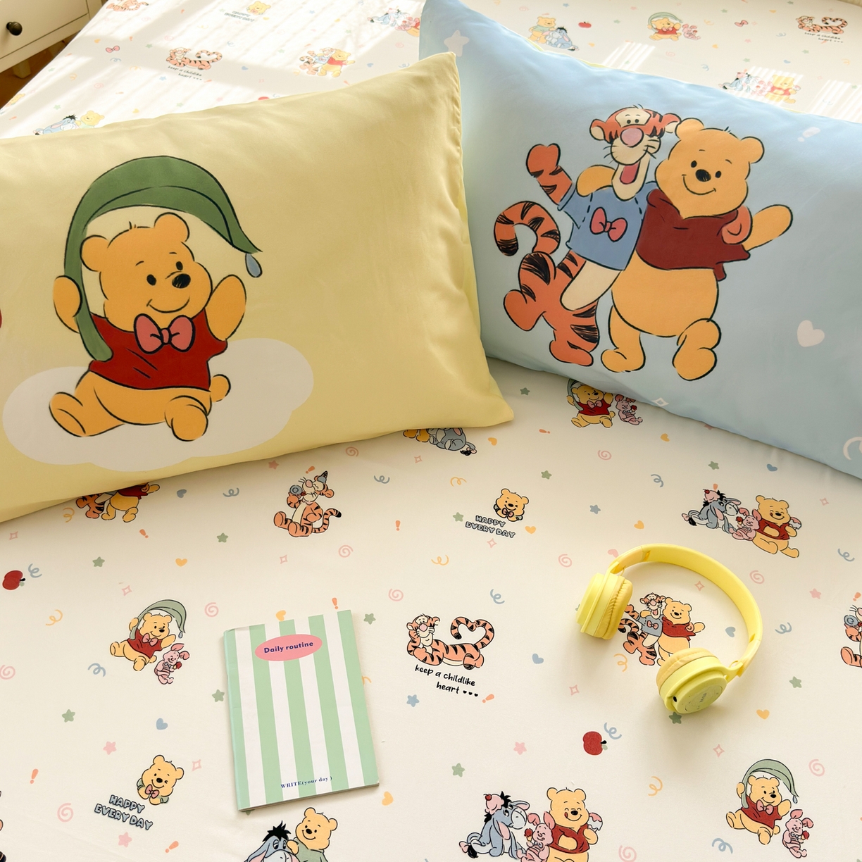 91家纺网 家纺一手货源 找家纺 一霖家纺 2025新款云朵棉小清新印花床笠系列 单床笠-熊虎密友记