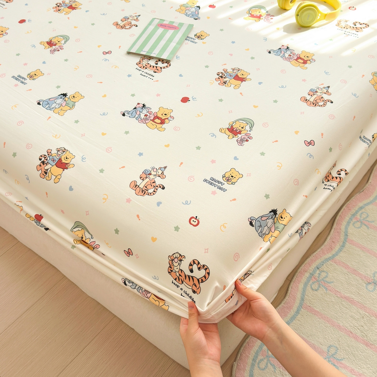 91家纺网 家纺一手货源 找家纺 一霖家纺 2025新款云朵棉小清新印花床笠系列 单床笠-熊虎密友记