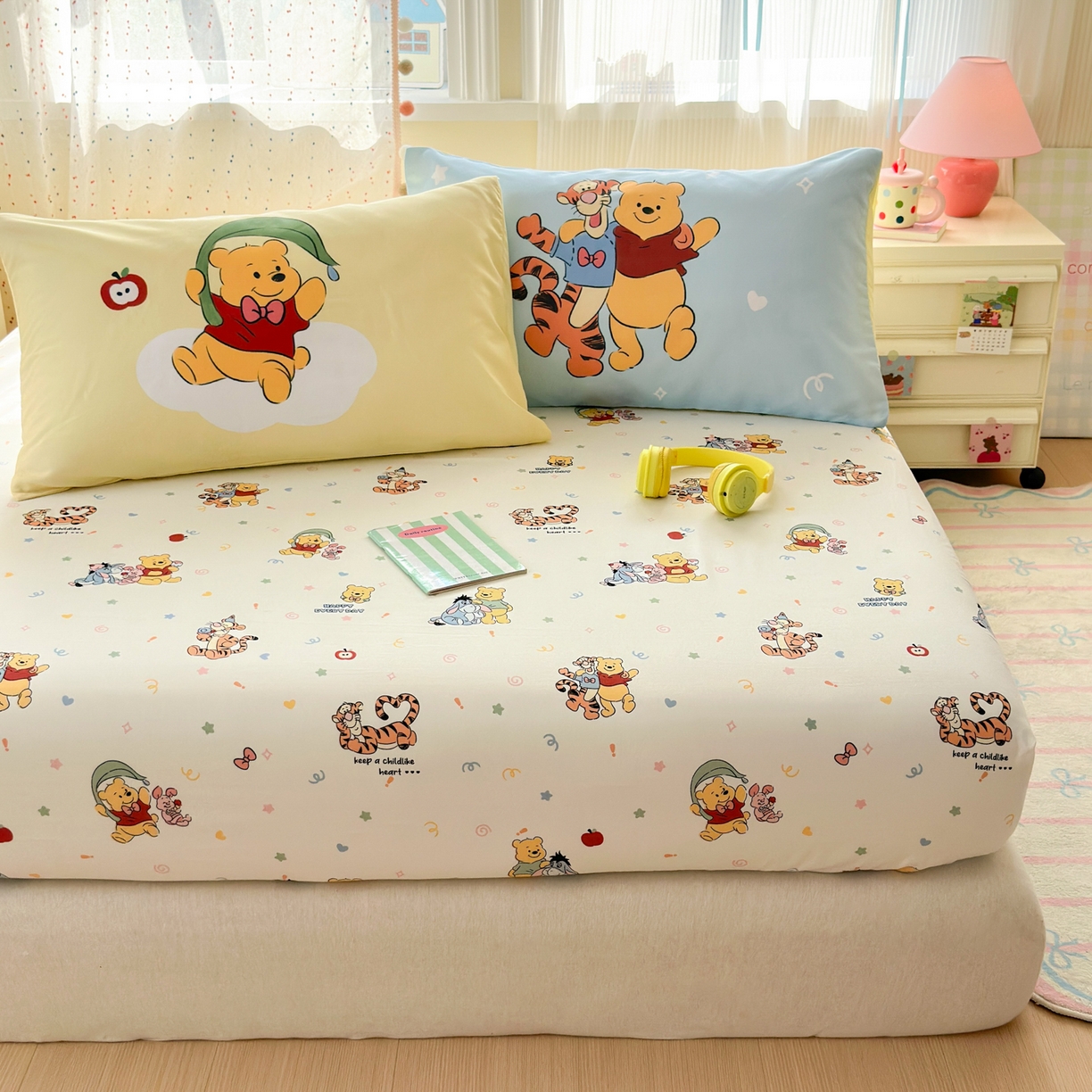 91家纺网 家纺一手货源 找家纺 一霖家纺 2025新款云朵棉小清新印花床笠系列 单床笠-熊虎密友记