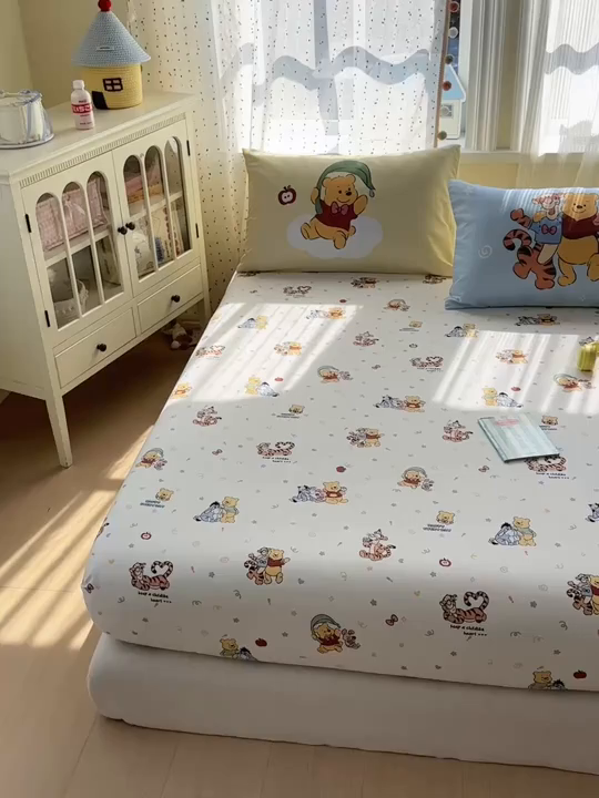 91家纺网 家纺一手货源 找家纺 一霖家纺 2025新款云朵棉小清新印花床笠系列 单床笠-熊虎密友记