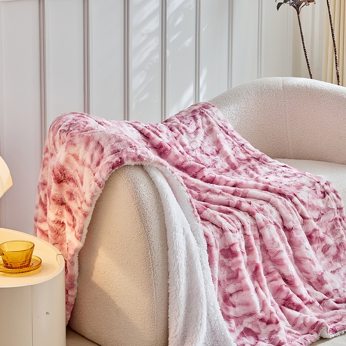 91家纺网 家纺一手货源 找家纺 缘生活 2025新款消光印花毛毯 四季通用盖毯多功能毛毯家居备用毯简单大气 消光印花毛毯-粉色