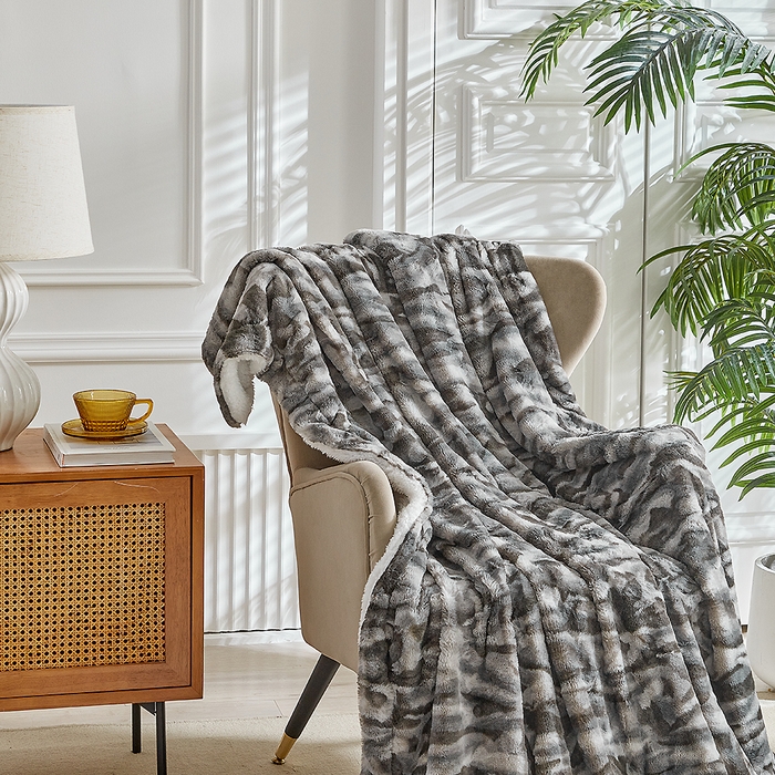 91家纺网 家纺一手货源 找家纺 缘生活 2025新款消光印花毛毯 四季通用盖毯多功能毛毯家居备用毯简单大气 消光印花毛毯-灰色