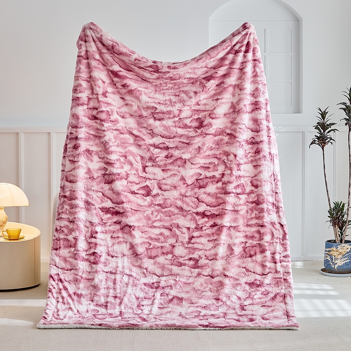 91家纺网 家纺一手货源 找家纺 缘生活 2025新款消光印花毛毯 四季通用盖毯多功能毛毯家居备用毯简单大气 消光印花毛毯-粉色