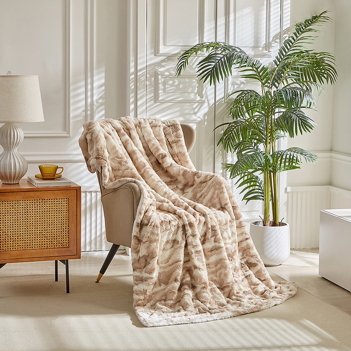 91家纺网 家纺一手货源 找家纺 缘生活 2025新款消光印花毛毯 四季通用盖毯多功能毛毯家居备用毯简单大气 消光印花毛毯-卡其