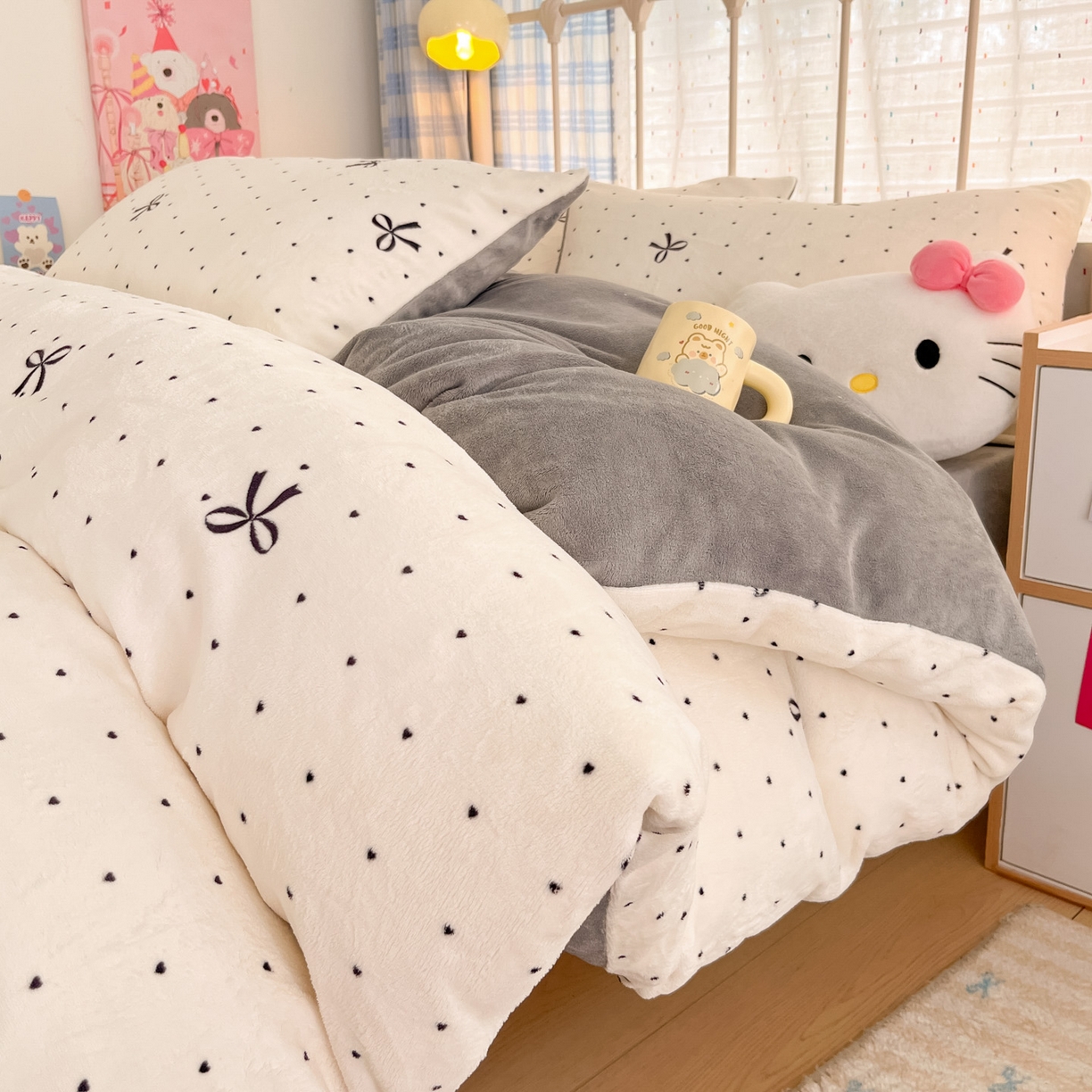 91家纺网 家纺一手货源 找家纺 贝扬思家纺 2025新款软fufu加厚保暖可爱系牛奶绒宿舍床套件系列（小红书推荐）（提供买家秀） 蝴蝶点点心