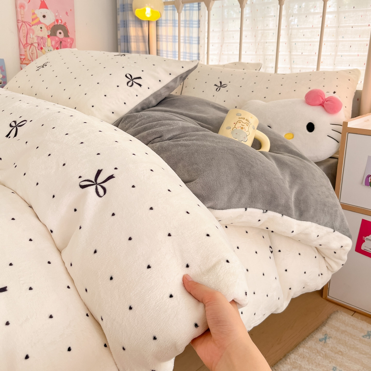 91家纺网 家纺一手货源 找家纺 贝扬思家纺 2025新款软fufu加厚保暖可爱系牛奶绒宿舍床套件系列（小红书推荐）（提供买家秀） 蝴蝶点点心