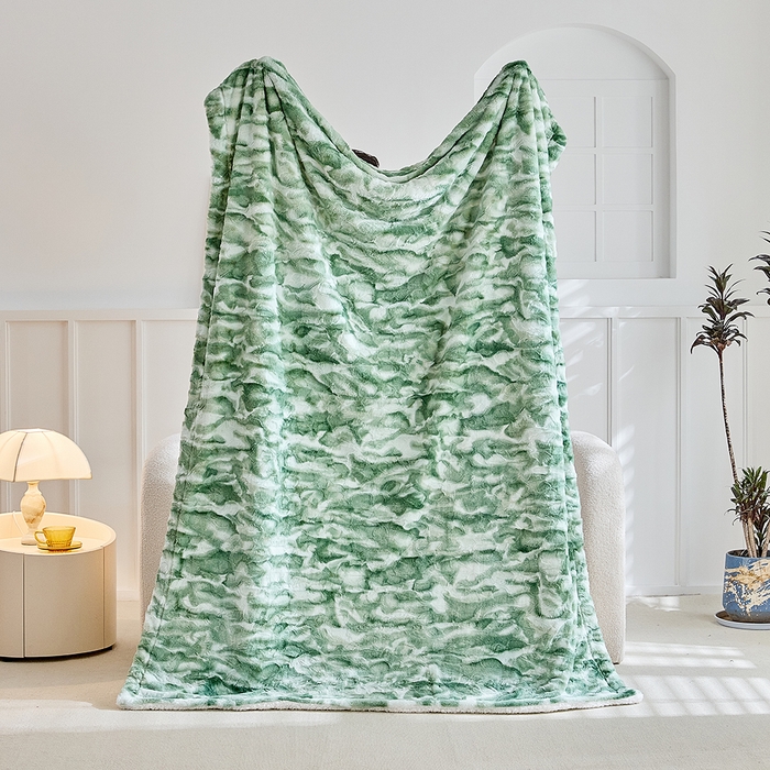 91家纺网 家纺一手货源 找家纺 缘生活 2025新款消光印花毛毯 四季通用盖毯多功能毛毯家居备用毯简单大气 消光印花毛毯-绿色