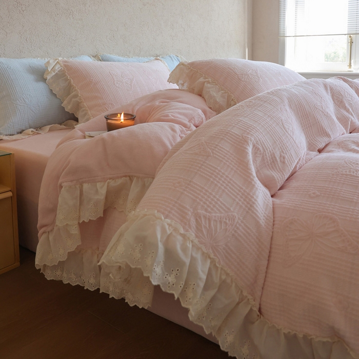 91家纺网 家纺一手货源 找家纺 万盛家纺 2025新款德芙绒牛奶绒法莱双拼四件套 藕灰-云水蓝