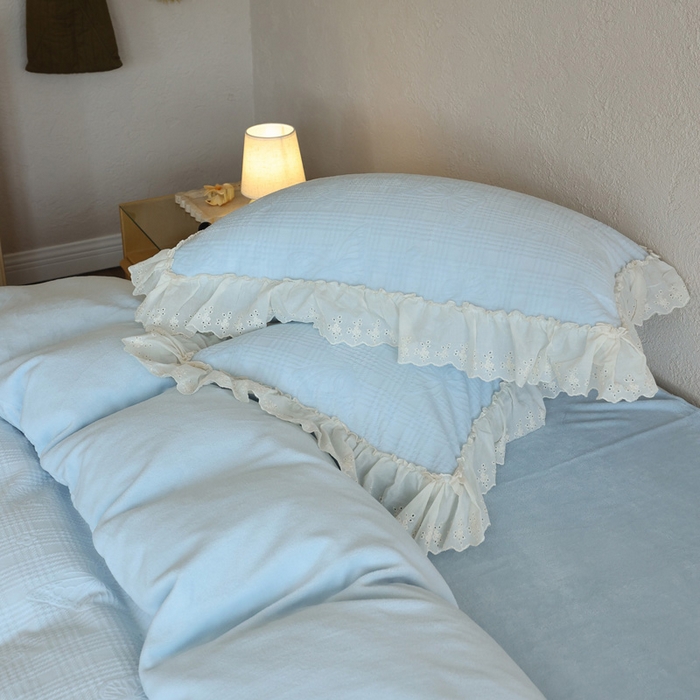 91家纺网 家纺一手货源 找家纺 万盛家纺 2025新款韩版牛奶绒花边四件套-翩翩蝴蝶 翩翩蝴蝶 蓝色