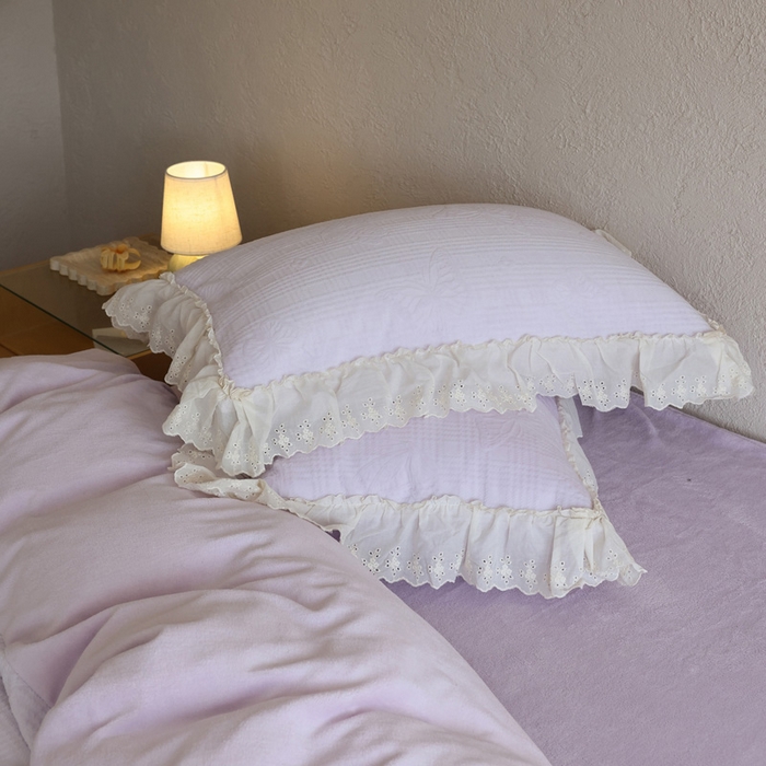 91家纺网 家纺一手货源 找家纺 万盛家纺 2025新款韩版牛奶绒花边四件套-翩翩蝴蝶 翩翩蝴蝶 紫色