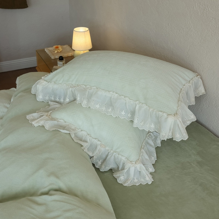 91家纺网 家纺一手货源 找家纺 万盛家纺 2025新款韩版牛奶绒花边四件套-翩翩蝴蝶 翩翩蝴蝶 绿色