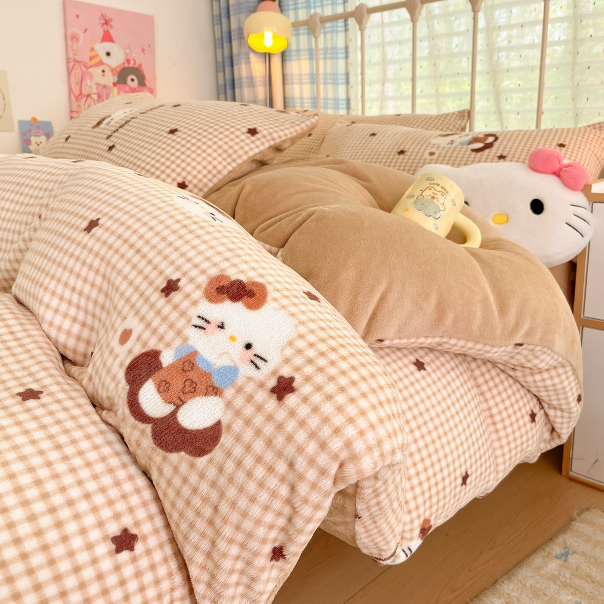 91家纺网 家纺一手货源 找家纺 贝扬思家纺 2025新款软fufu加厚保暖可爱系牛奶绒宿舍床套件系列（小红书推荐）（提供买家秀） 可可猫星