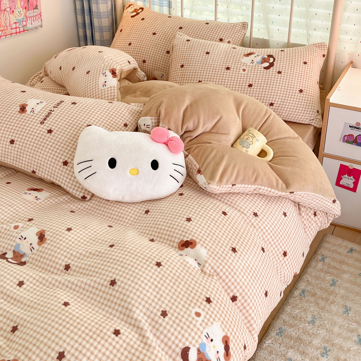 91家纺网 家纺一手货源 找家纺 贝扬思家纺 2025新款软fufu加厚保暖可爱系牛奶绒宿舍床套件系列（小红书推荐）（提供买家秀） 可可猫星