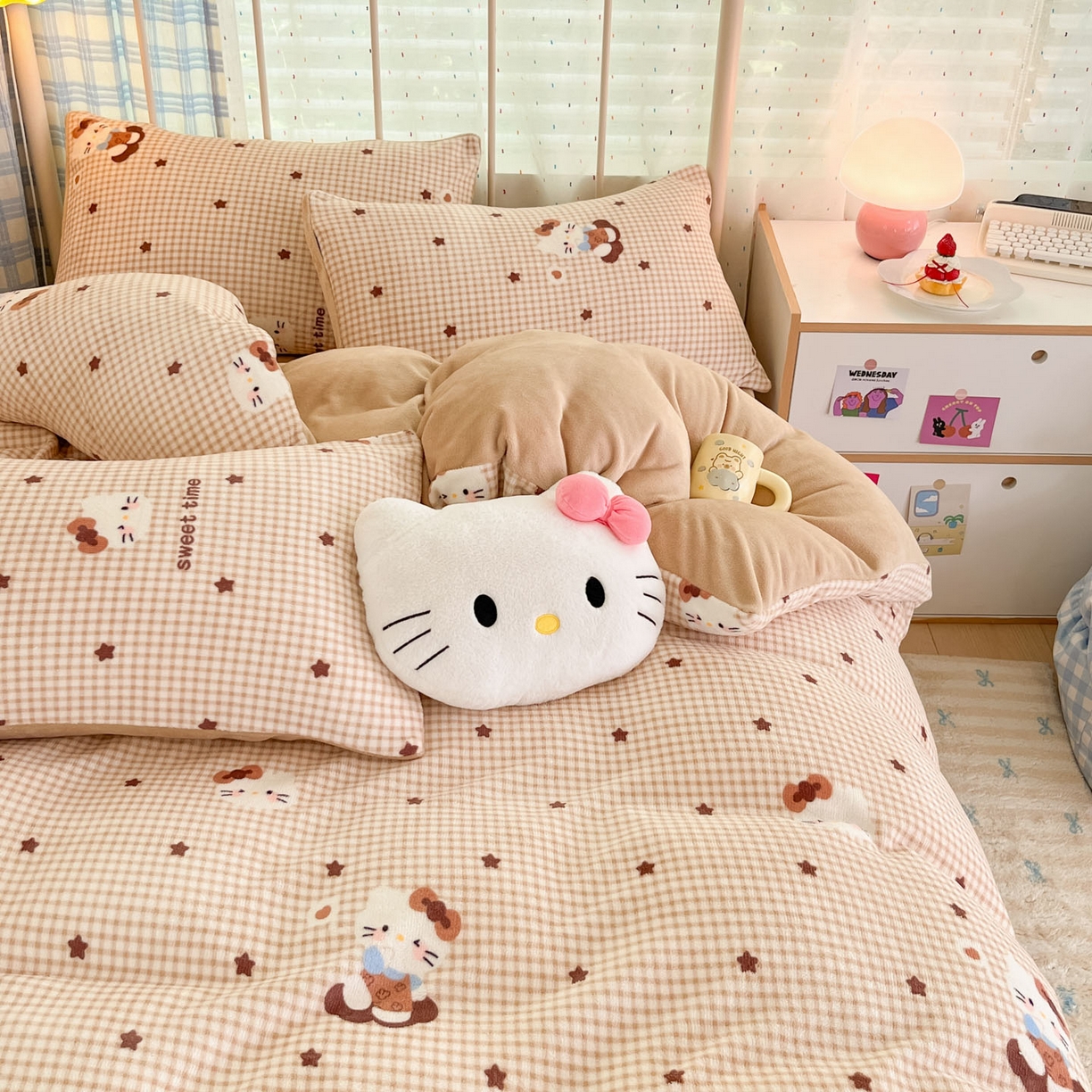 91家纺网 家纺一手货源 找家纺 贝扬思家纺 2025新款软fufu加厚保暖可爱系牛奶绒宿舍床套件系列（小红书推荐）（提供买家秀） 可可猫星