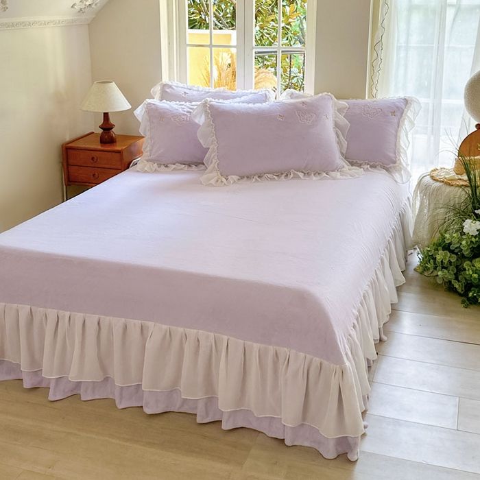 91家纺网 家纺一手货源 找家纺 美洲琳 2025新款高克重全消光贴布绣花牛奶绒四件套 蝴蝶-芋紫